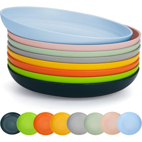 23 cm Kunststoffteller, 8 Farben, wiederverwendbar und robust, Geschirrset, Schüsseln für Nudeln, Vorspeisen, Desserts, Müsli, BPA-frei, mikrowellen- und spülmaschinengeeignet (1/5)