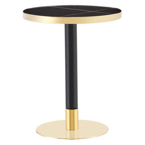 Table d'appoint ronde plateau effet marbre bord doré piètement métal noir et doré structure stable (1/5)