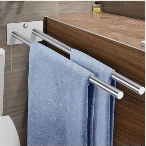 Porte-serviettes sans perçage, porte-serviettes invités en acier inoxydable, auto-adhésif, barre porte-serviettes, porte-serviettes de salle de bain, 40 cm avec crochets pour salle de bain et (1/4)