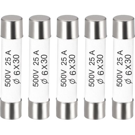 Fusibles à Cartouche Tube en Céramique 25A 500V 6x30mm, Fusible à Coupure Rapide Rechange Remplacement pour Amplificateur Lampe à Économie Énergie Ballast, 5 Pièces (1/4)
