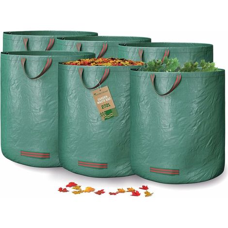 6X Garden Waste Bags with Handles - 272L High Capacity and Double Bottom - UV Stable and Water Repellent - Reusable and Stable Garden Bag (1/5)