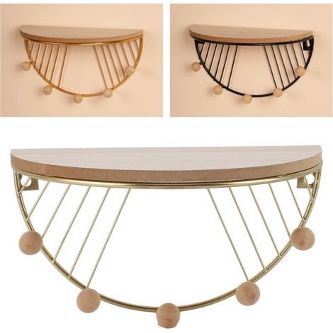 Nordisches, fächerförmiges Aufbewahrungsregal aus Schmiedeeisen für Wohnzimmer, Schlafzimmer, Büro, Esszimmer, dekorative Wandhaken 7704T-01 - Gold (1/5)