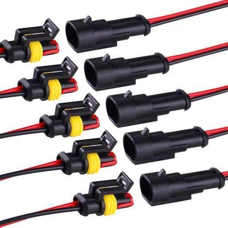 Connecteur Étanche à 2 Broche, 5PCS AWG Connecteur Étanche , Imperméable Connecteurs de Fils Électriques Autobloquants à 2 Broches pour Moto Voiture Scooter Camion Bateau (1/5)