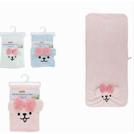 Cleafe - Asciugamano Viso 34 X 75cm Tessuto Morbido Cagnolina Fiocco Bagno 3 Colori 10741 - (1/2)