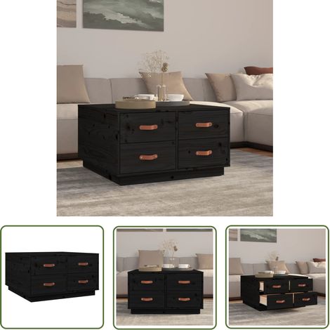 Furniture Limited - Table basse Noir 80x80x45 cm Bois massif de p (1/5)