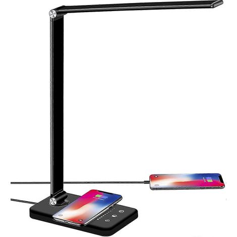 Lampe de bureau LED avec chargement sans fil et port USB, lampe de table, éclairage LED dimmable et confortable pour les yeux (1/5)