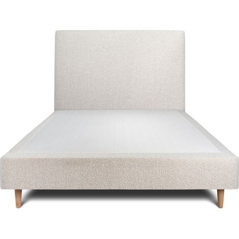 Lit 150x200cm avec tête de lit tapissier bouclette et sommier tapissier beige - Hauteur totale : 35cm (1/3)