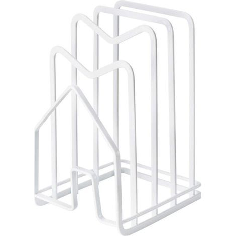 Schneidebrettständer, Topfdeckelhalter, Schneidebrett-Organizer-Halter, zur Aufbewahrung von Kochgeschirr, freistehender Ständer für Pfannen, weiß (1/4)