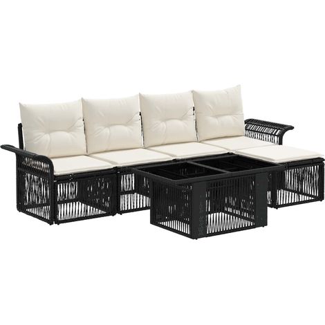 Conjunto de sofás de jardín 6 uds. Negro y Blanco Crema vidaXL (1/5)