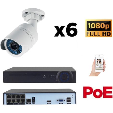 Kit vidéo-surveillance 6 caméras tube IP FullHD 1080P POE