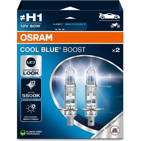 2X OSRAM H1 80W COOL BLUE BOOST, LAMPE DE PHARE HALOGÈNE, 62150CBB-2HB, 12V, P14.5s BOÎTE DUO