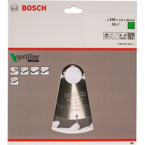 Bosch Accessories Optiline Wood 2608641184 Hartmetall Kreissägeblatt 190 x 30 x 2 mm Zähneanzahl: 16 (1/2)