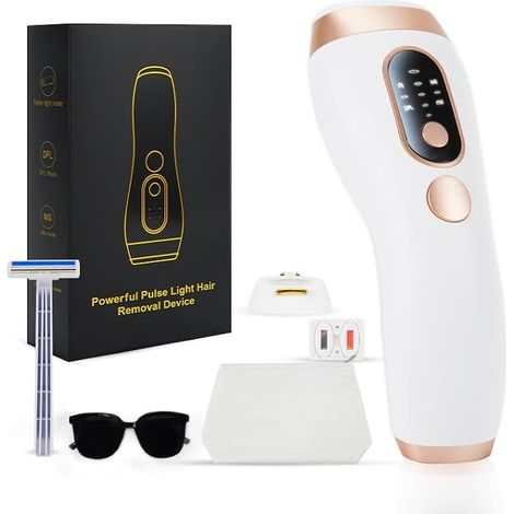 Appareil d'épilation IPL 3 en 1 (HR/DPL/MG), niveau salon 21J jusqu'à 6J/cm², 5 niveaux, flash ultra rapide, épilation durable pour le visage et le corps, pour homme et femme (1/5)