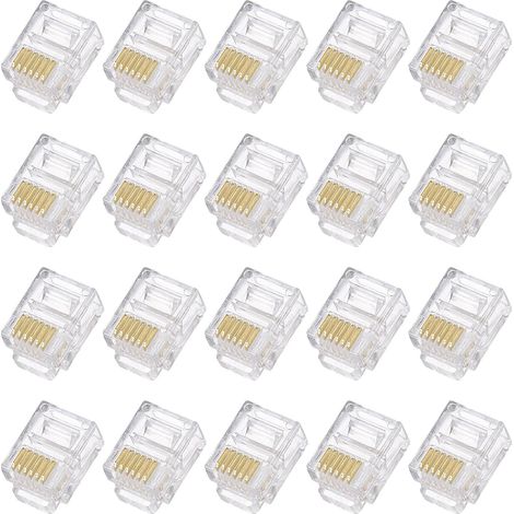 Prise Modulaire de Téléphone Mâle Rj11/Rj12, Connecteurs, Noyau en Cuivre 6P6C Transparent 20 Pièces (1/5)