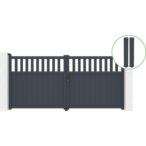 Puerta abatible 3,4m SANTIS H.160cm aluminio gris + 2 postes 20x20cm H.190cm (1/5)