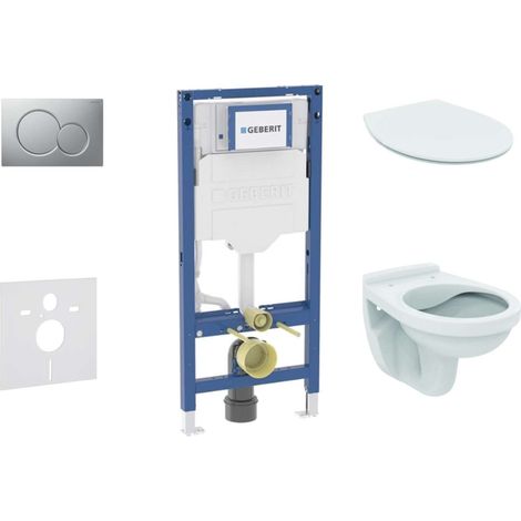 Geberit Duofix - Conjunto de módulo de instalación empotrada, inodoro Alpha y asiento softclose, pulsador de Sigma01, cromomate SANI11CD2102 (1/5)
