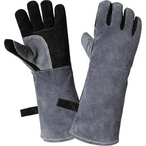 Guantes de soldadura de cuero de 16" resistentes al calor hasta 500 °C (1200 °F), parrillas, cocinar, soldar, trabajar el hierro y ahumar (1/2)