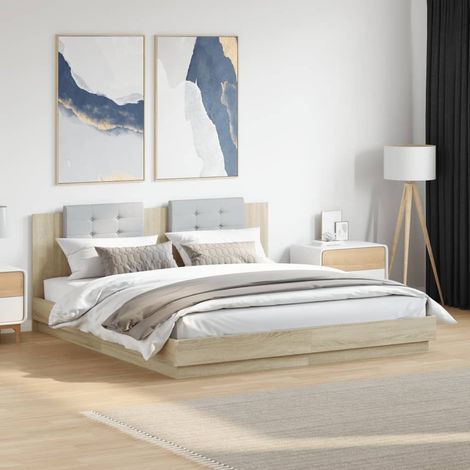 Bettgestell mit Kopfteil & LED-Leuchten Sonoma-Eiche 180x200 cm (1/5)