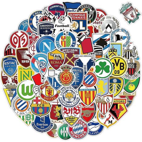 Lot de 100 autocollants avec logos d'équipes de football, autocollants de clubs de football, autocollants en vinyle imperméables, autocollants pour ordinateurs portables aux couleurs des matchs de la 
