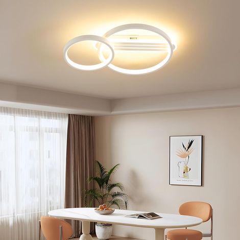 LED Deckenleuchte Wohnzimmer 50cm, 36W dimmbar mit Fernbedienung, 2-Ringe Design DIY schwenkbar, Nachtlicht + Memory-Funktion, modern für Schlafzimmer Esszimmer Büro – Weiß (1/5)