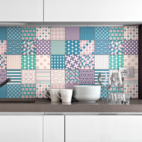 Sticker Mural Carrelage adhésif Cuisine Salle de Bain - 24 STICKERS CARREAUX DE CIMENT SCANDINAVE VIENNE - 24stickers10x10cm (1/5)