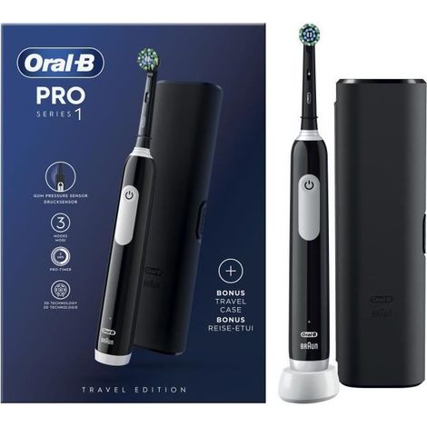 Braun – Brosse à dents électrique Oral-B Pro 1 Cross Action – Nettoyage 3D – Capteur de pression – Étui de voyage inclus – Couleur noir