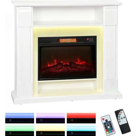 Cheminée électrique intégrée 1800W, flamme 3D, 3 modes, LED, 2 télécommandes, thermostat, minuterie et chauffage réglable, blanc (1/5)