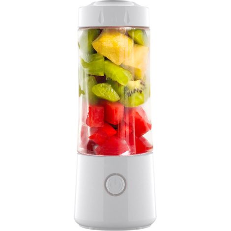 (Blanc) Extracteur de jus électrique, modèle à 6 lames, rechargeable, convient aux fruits et à la glace. (1/4)