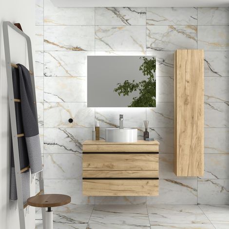 Mueble de baño Born 80 cm Roble con perfil de tirador con lavabo posar