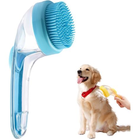 Brosse de bain bleue pour chien, 19 x 8,5 x 8,5 cm, brosse de massage pour animaux à poils longs et courts, modèle 2025 (1/5)