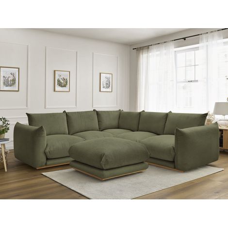 BOBOCHIC - Canapé d'angle fixe ERNEST tissu velours côtelé avec pouf Vert (1/5)