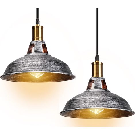 Stoex – Suspension luminaire industrielle vintage en métal Ø27cm – Abat-jour argenté pour éclairage intérieur – Installation facile ajustable 100cm