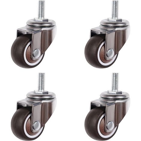 Lot de 4 mini roulettes pivotantes en caoutchouc avec tige filetée M6 x 15 mm, adaptées aux petits chariots, meubles, étagères, capacité de charge 40 kg(25 mm, sans freins) (1/5)