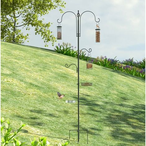 Station d'alimentation pour oiseaux en acier, 208 cm, 4 crochets, noir (1/5)