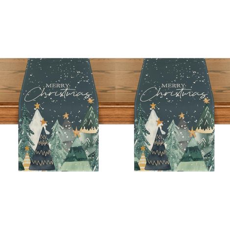 Camino de mesa con diseño de árboles nevados, abetos y nieve, ideal para decorar tu mesa navideña, cocina o sala de estar (33 x 183 cm) (2 piezas) (1/4)