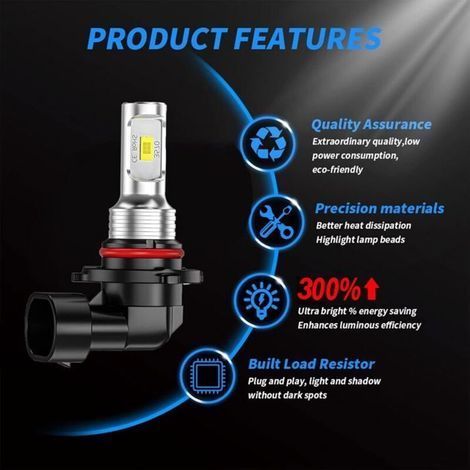 HONORNIC - Pack de 2 9005 HB3 Ampoule à LEDs pour feux antibrouillard ou DRL 6000K Xenon Blanc, 4000 Lumens Ampoule à LEDs pour feux (1/3)