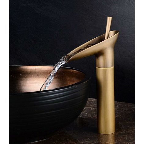 Bathroom Sink Faucet Waterfall Bathroom Sink Faucet Antique Brass Hot and Cold Faucet Switch Bathroom Sink (1/5)