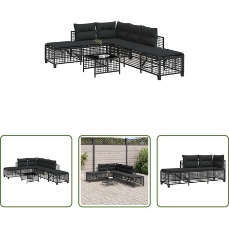 Gartentisch - 3-tlg. Garten-Ecksofa-Set mit Kissen Schwarz Poly Rattan (1/5)