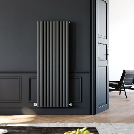 ELEGANT Designer Radiator Vertical Column Oval Panel Radiator 1600 x 590 mm Anthracite Double Central Heating