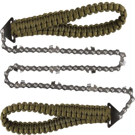Tronçonneuse de Poche Portable avec Poignée en Paracorde 65cm Dents Fines Scie Tirée à la Main Élagage Manuel Tronçonneuse Équipement de Survie Chaîne Pliante Scie à Main Outils de Jardin