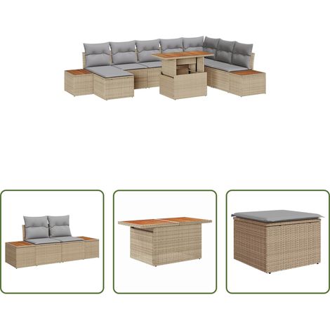 Garten-Set -  Garten Essgruppe mit Kissen 9 pcs Beige und Grau (1/5)