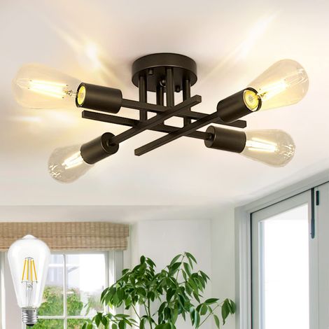 HEMVOR Plafonnier industriel 4 lumières E27 LED noir (1/5)