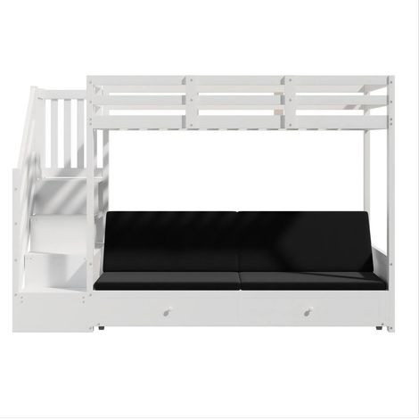 Cama alta infantil multifuncional 90 x 200 blanca con escalera de almacenamiento y 2 cajones (1/5)