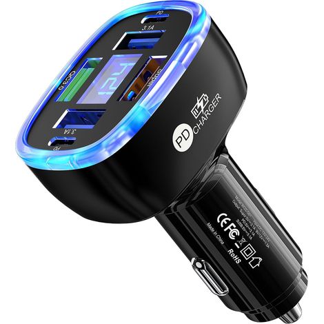 Chargeur Voiture Multifonctionnel - Affichage Numérique - 1 Port Super - 1 Port PD - 3 Ports USB - 12 V À 24 V - 32 G (1/5)
