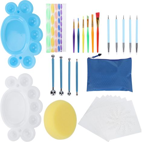 Kit 35 pièces de peinture mandala, pochoirs et outil à points pour roches, plateau à peinture, fournitures d'art créatif DIY (1/5)
