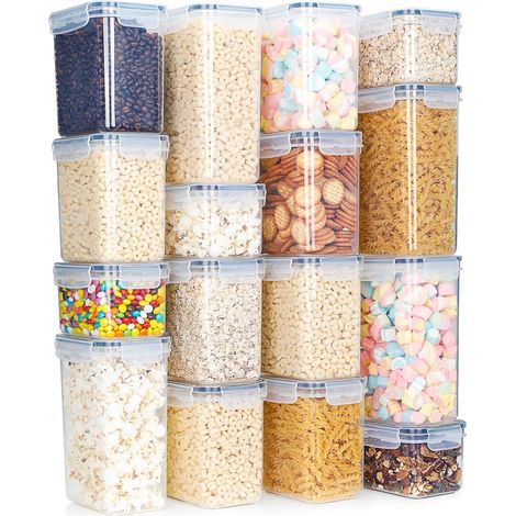 Boîtes de Rangement Alimentaire Hermétiques avec Couvercle – Lot de 16 Contenants Sans BPA pour la Conservation de Céréales, Farine et Aliments – Organizer Cuisine pour Placard et Tiroir (1/5)