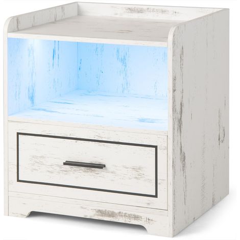 Set di 2 comodini a LED con 2 porte USB ripiano aperto e cassetto, Tavolini vintagi da divano Bianco (1/4)
