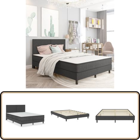 Boxspring-Bettgestell Grau Stoff 180x200 cm - Boxspringbett - Doppelbett - Bettgestell - Grau - Stoff
