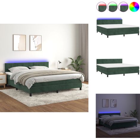 Sommier à lattes de lit avec matelas LED Vert foncé 180x200 cm - Lit Plateforme - Lit Design - Lit Velours - Lit Avec Éclairage Led - Sommier Tapissier (1/5)
