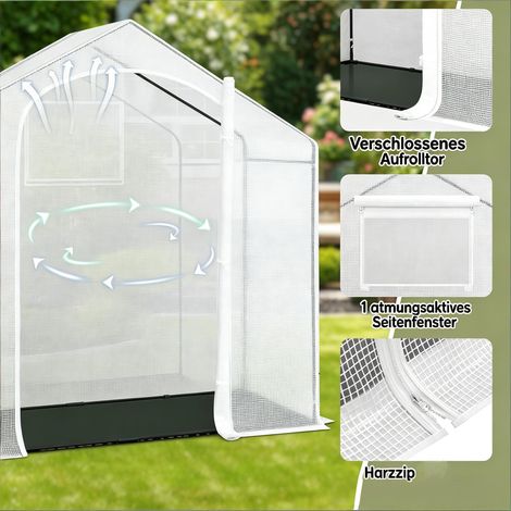 Serre de terrasse, abri végétal d'hiver avec porte zippée en arche enroulable, tunnel de jardin extérieur pour plantes (1/5)